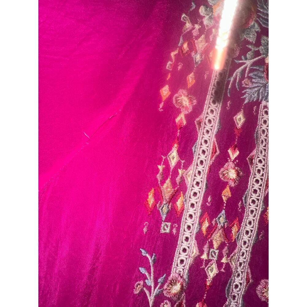 Johnny Was XS Fuchsia Embroidered Floral Boho Dress Sheer Silk Blend 3/4 Sleeve - Picture 6 of 9